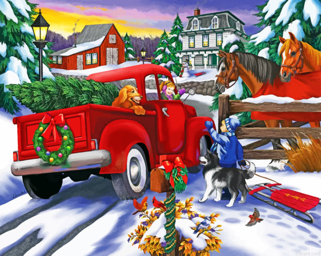 Snow Christmas Truck Painting By Numberss.png