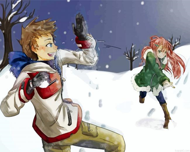 Snow Fight Anime Painting By Numberss.png