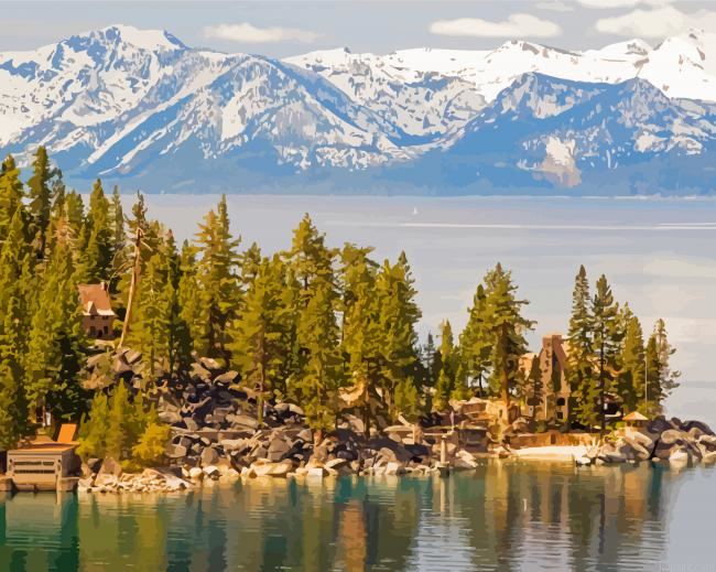 Snow Lake Tahoe Mountains Landscape Painting By Numberss.png