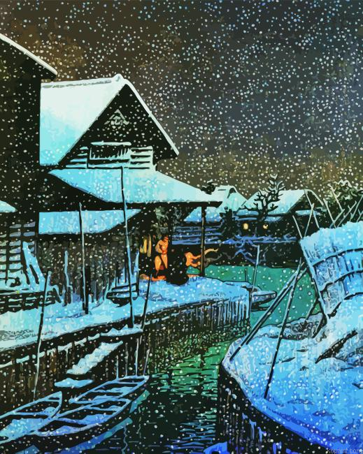 Snow Night Hasui Kawase Painting By Numberss.png