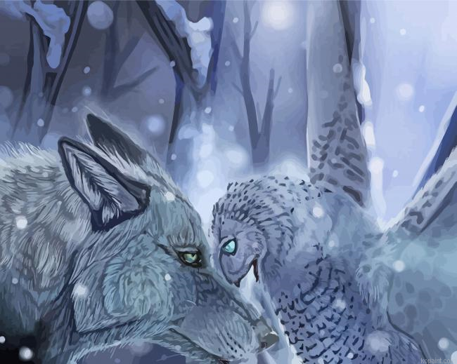 Snow Owl And Wolf Painting By Numberss.png