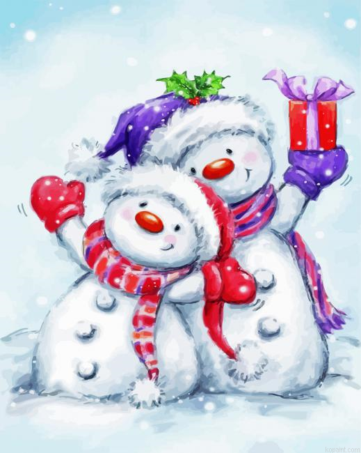 Snowmen Celebrating Christmas Paint By Numbers