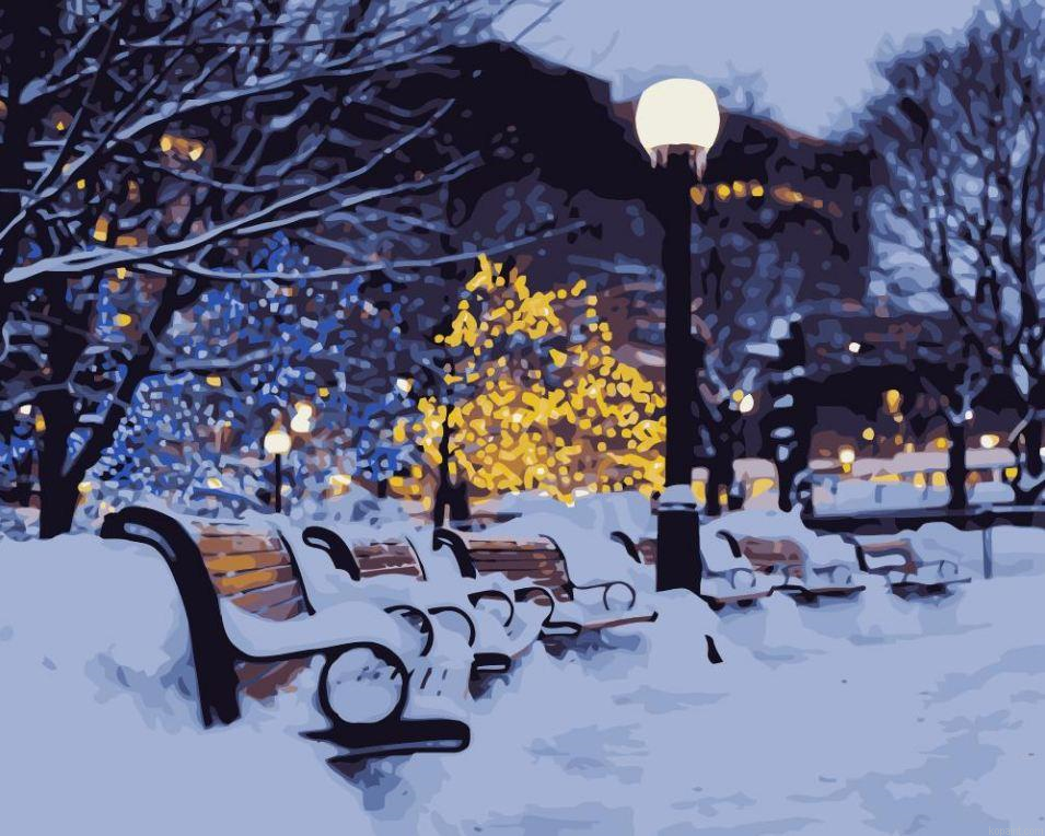 Snowy Bench Landscape Painting By Numberss.png
