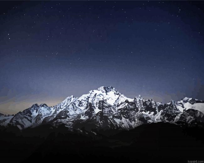 Snowy Mountains And Sky Night Painting By Numberss.png