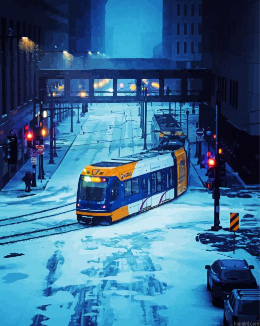 Snowy Night Trolley Painting By Numberss.png