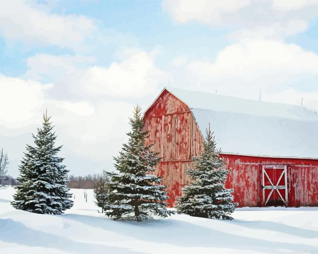 Snowy Winter Farm Painting By Numberss.png