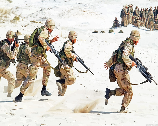 Soldier Holding Rifle Running On White Sand New Painting By Numberss.png