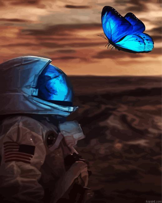 Space Man And Blue Butterfly Paint by Numbers