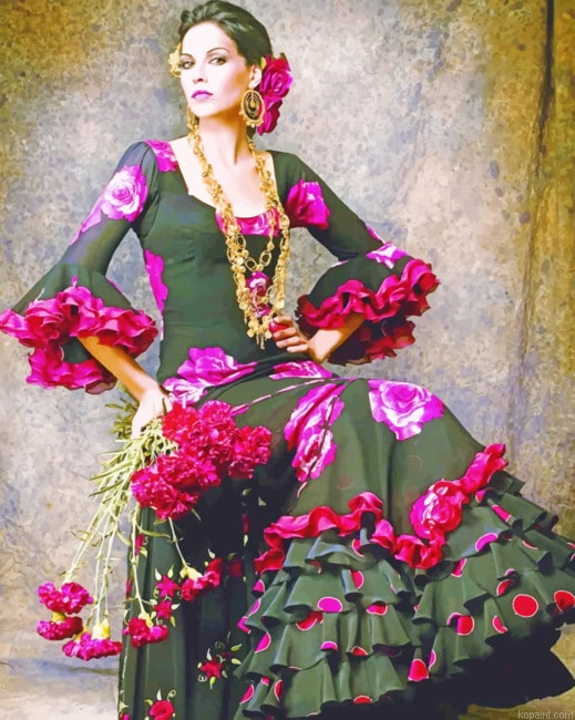 Spanish Lady Wearing Gypsy Dress New Painting By Numberss.png
