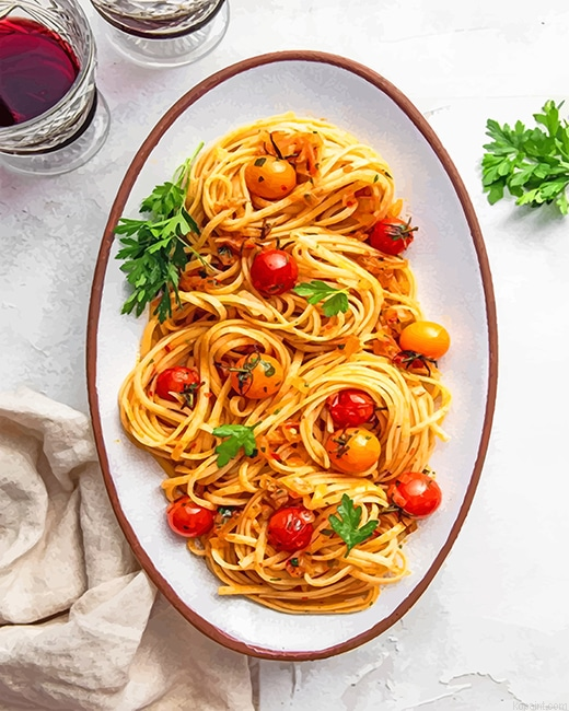 Spicy Pasta With Cherry Tomatoes New Painting By Numberss.png
