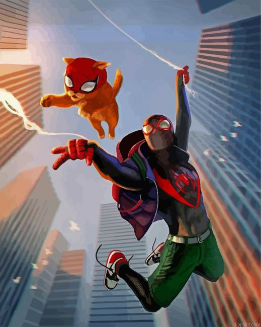 Spider Cat And Spiderman Painting By Numberss.png