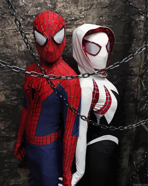 Spider Man And Spider Gwen Painting By Numberss.png