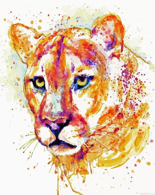 Splatter Cougar Head Paint By Numbers.png
