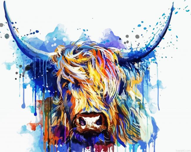 Splatter Highland Cow Head Painting By Numberss.png