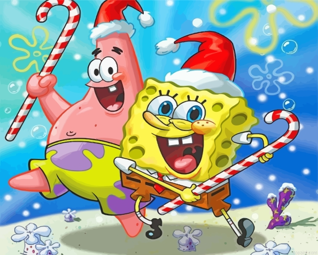 Spongbob And Patrick Christmas Painting By Numberss.png
