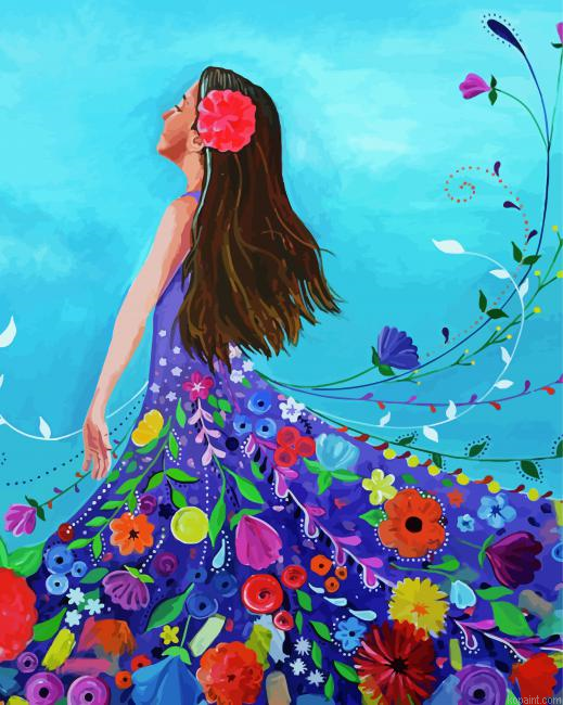 Spring Flowers Dress Painting By Numberss.png