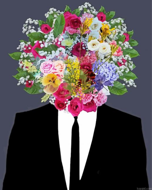 Spring Flowers Man Head Painting By Numberss.png
