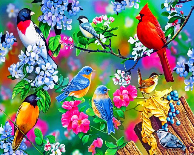Spring Garden Birds Painting By Numberss.png