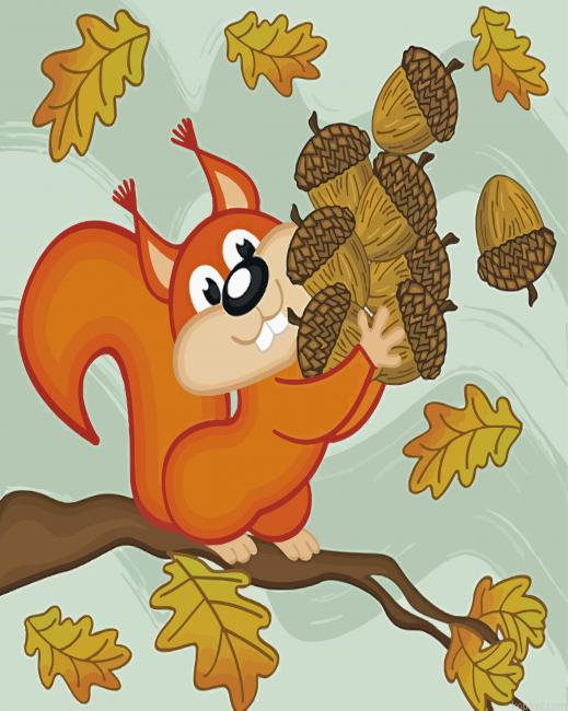 Squirrel Gathers Acorns Painting By Numberss.png