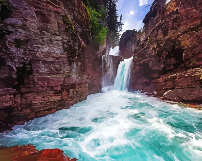 St Mary Falls Glacier National Park Painting By Numberss.png
