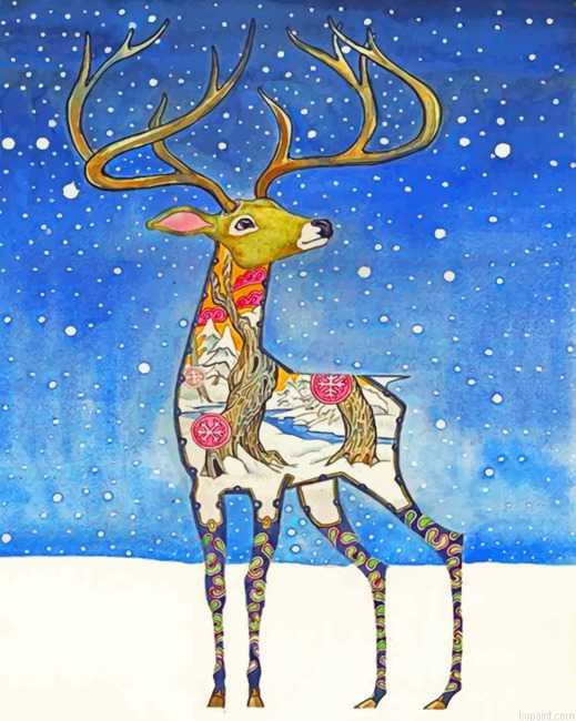 Stag Enjoying The Snow Paint By Numbers