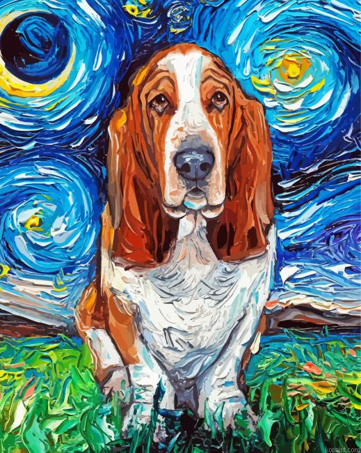 Starry Night Basset Hounds Painting By Numberss.png