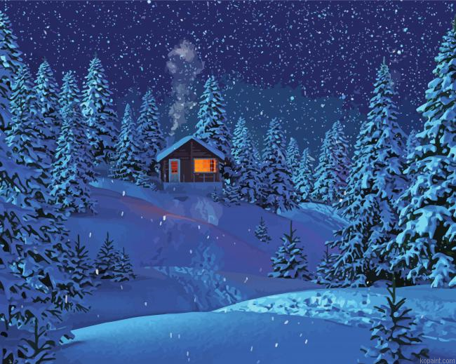 Starry Night Mountain Cabin Painting By Numberss.png