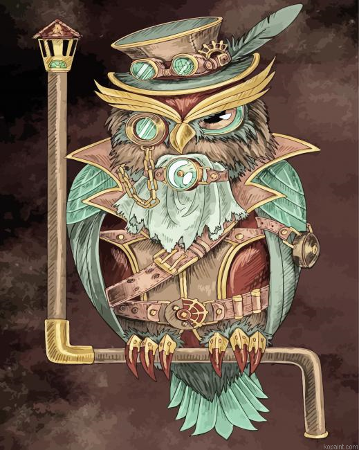 Steampunk Owl Bird Painting By Numberss.png