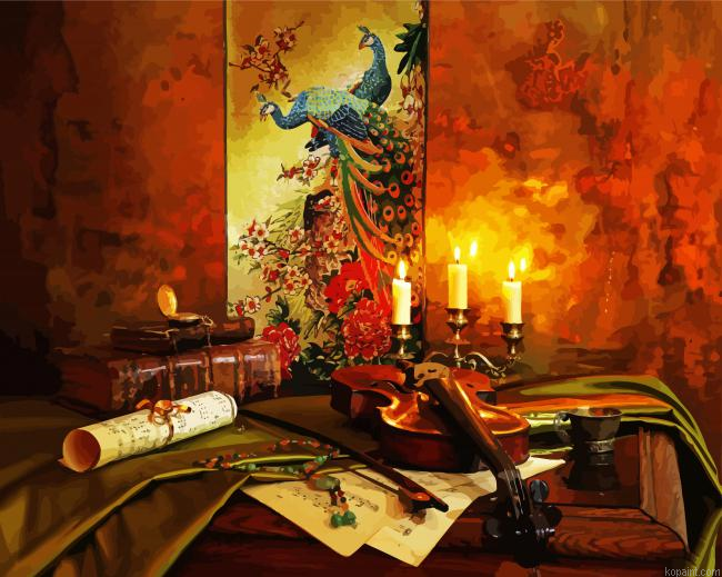 Still Life Violin And Candles Paint By Numbers.png