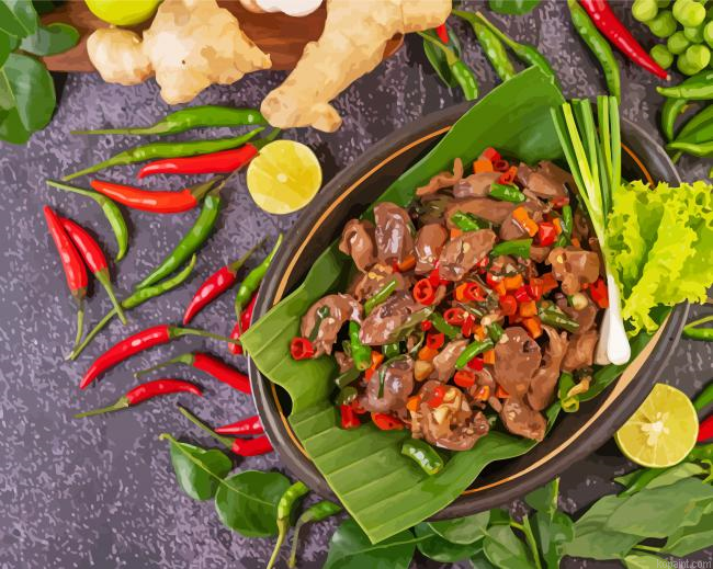 Stir Fried Chicken Liver Basil Banana Leaves Painting By Numberss.png