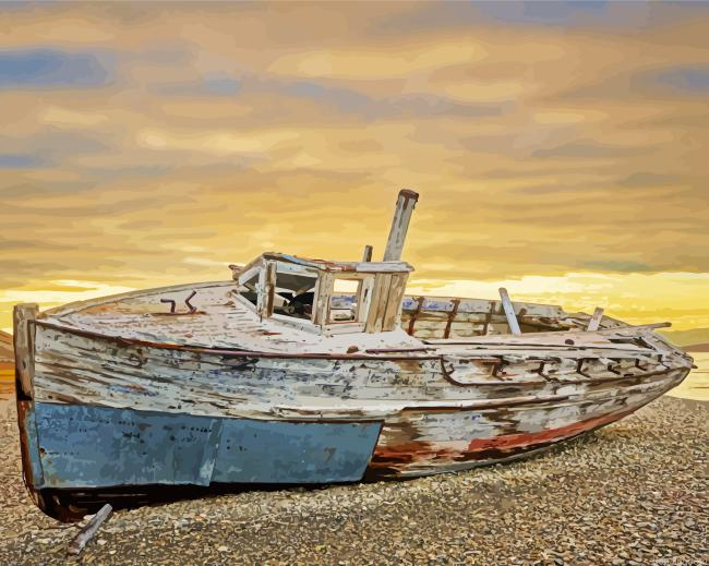 Stranded Boat Sunrise Scene Painting By Numberss.png