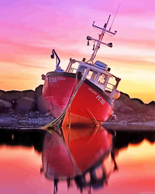 Stranded Boat Water Reflection At Sunset Painting By Numberss.png