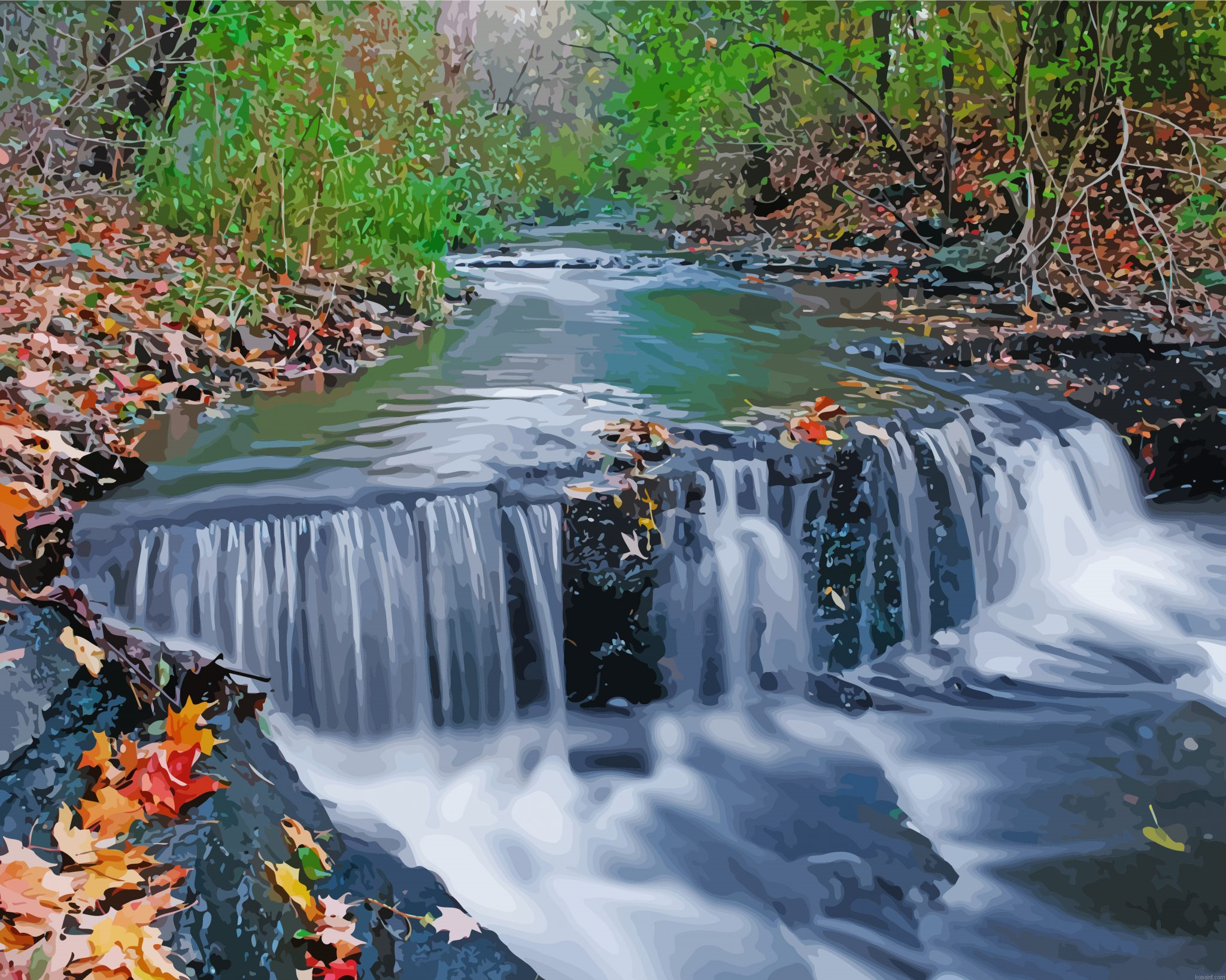 Stream Waterfall Nature Painting By Numberss.png