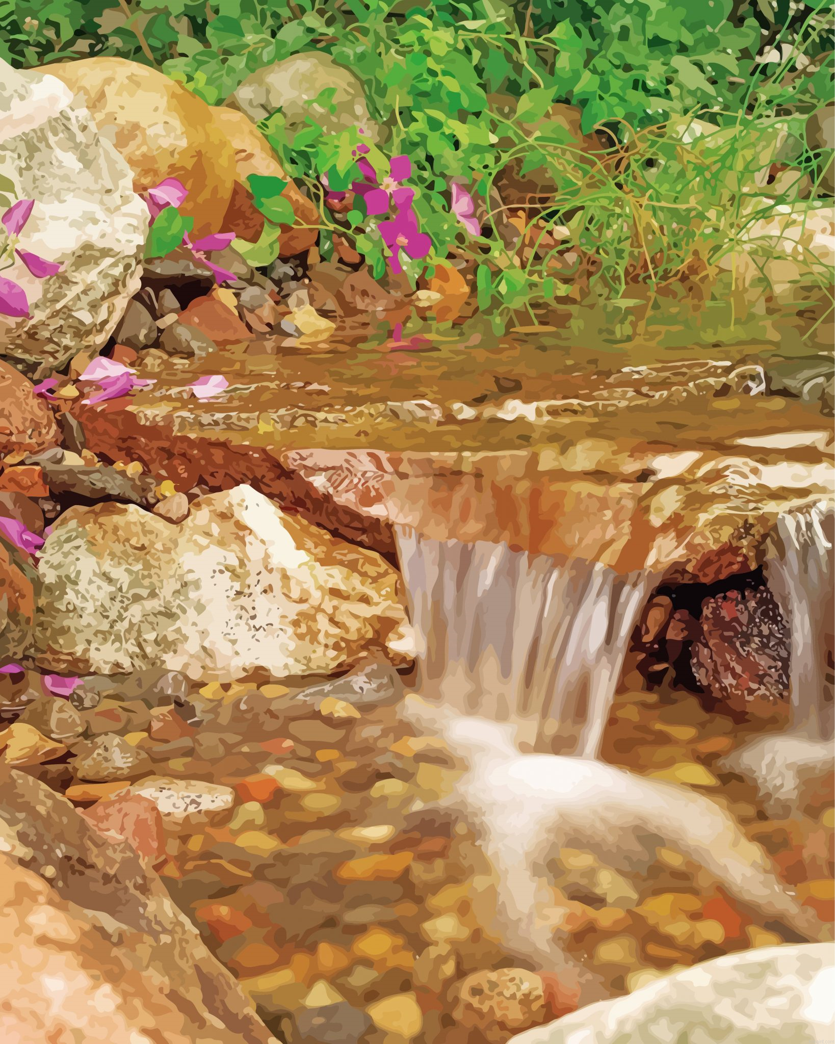 Stream With Waterfall Painting By Numberss.png