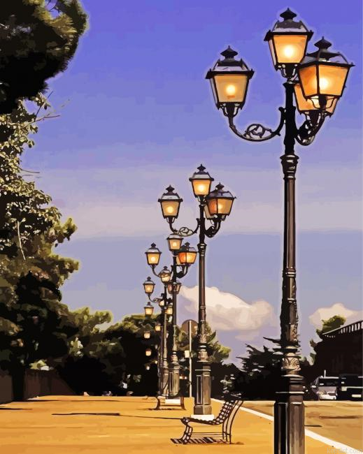 Street Lamp Post At Night Painting By Numberss.png