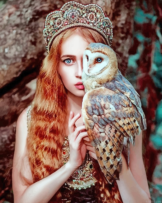 Stunning Girl With Owl New Painting By Numberss.png