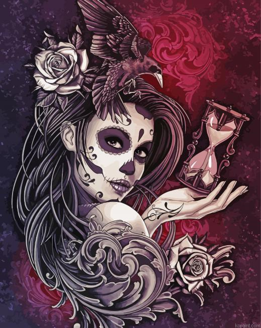 Sugar Skull Girl With Crow Painting By Numberss.png