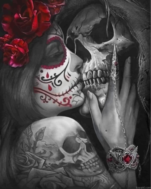 Sugar Skull Kissing Skeleton Painting By Numberss.png