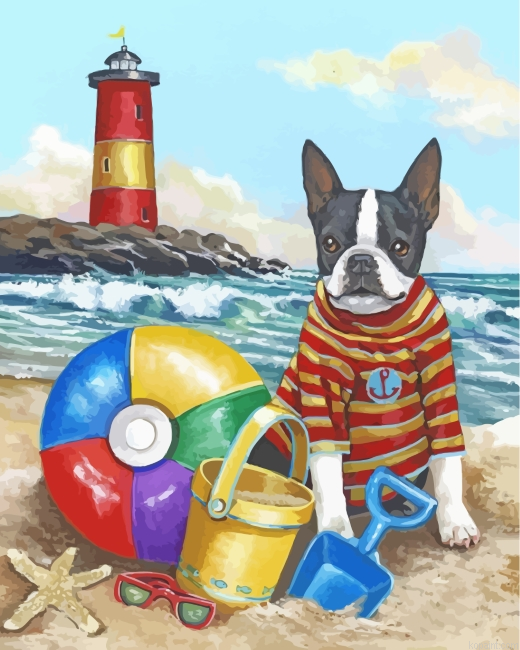 Summertime With Boston Terrier Painting By Numberss.png
