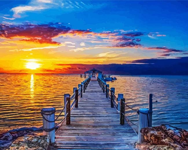 Sundown Sea Dock Paint By Numbers