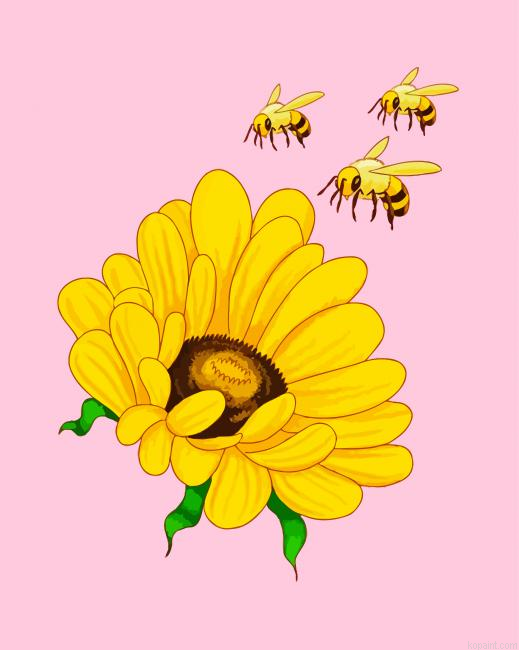 Sunflower And Bees Painting By Numberss.png