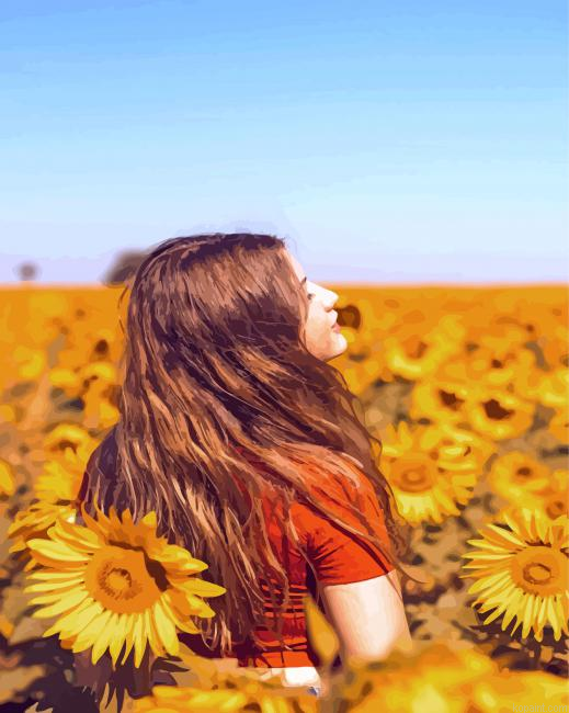 Sunflower Field With Lady Painting By Numberss.png