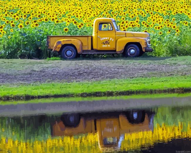 Sunflower In Truck Painting By Numberss.png