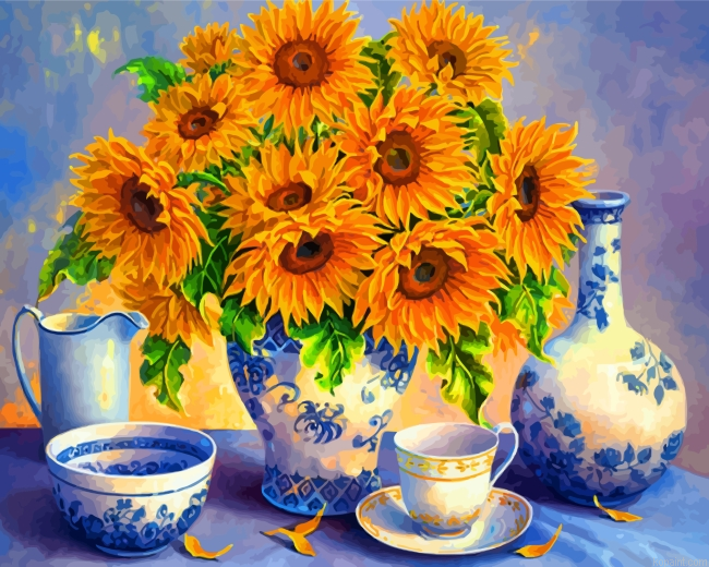 Sunflowers And Tea Set Painting By Numberss.png