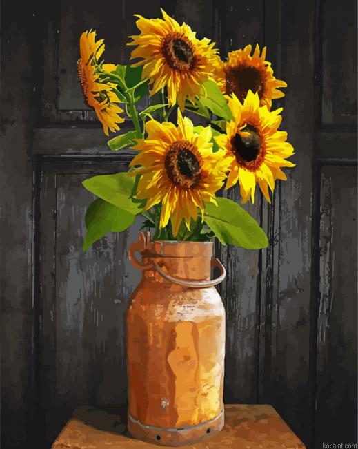 Sunflowers In Copper Milk Can Painting By Numberss.png