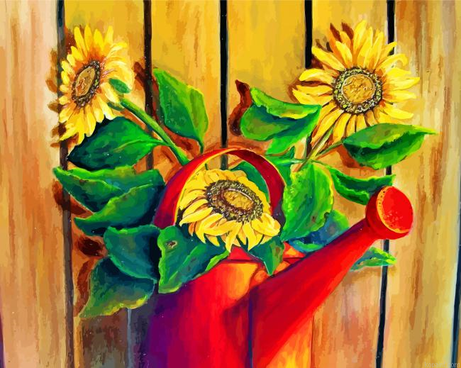 Sunflowers In Watering Pail Painting By Numberss.png
