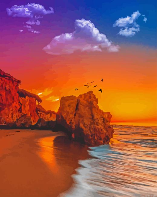 Sunset At Malibu Seascape Paint By Numbers
