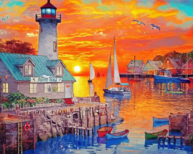 Sunset At Port Paint By Numbers