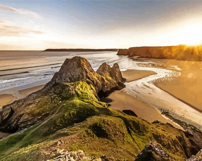 Sunset At The Gower Peninsula Painting By Numberss.png