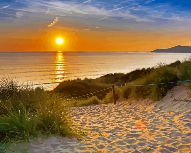 Sunset At Woolacombe Beach Paint By Numbers